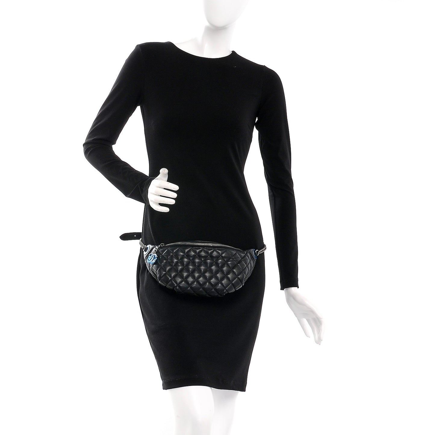 Lambskin Quilted Banane Waist Bag Fanny Pack Black