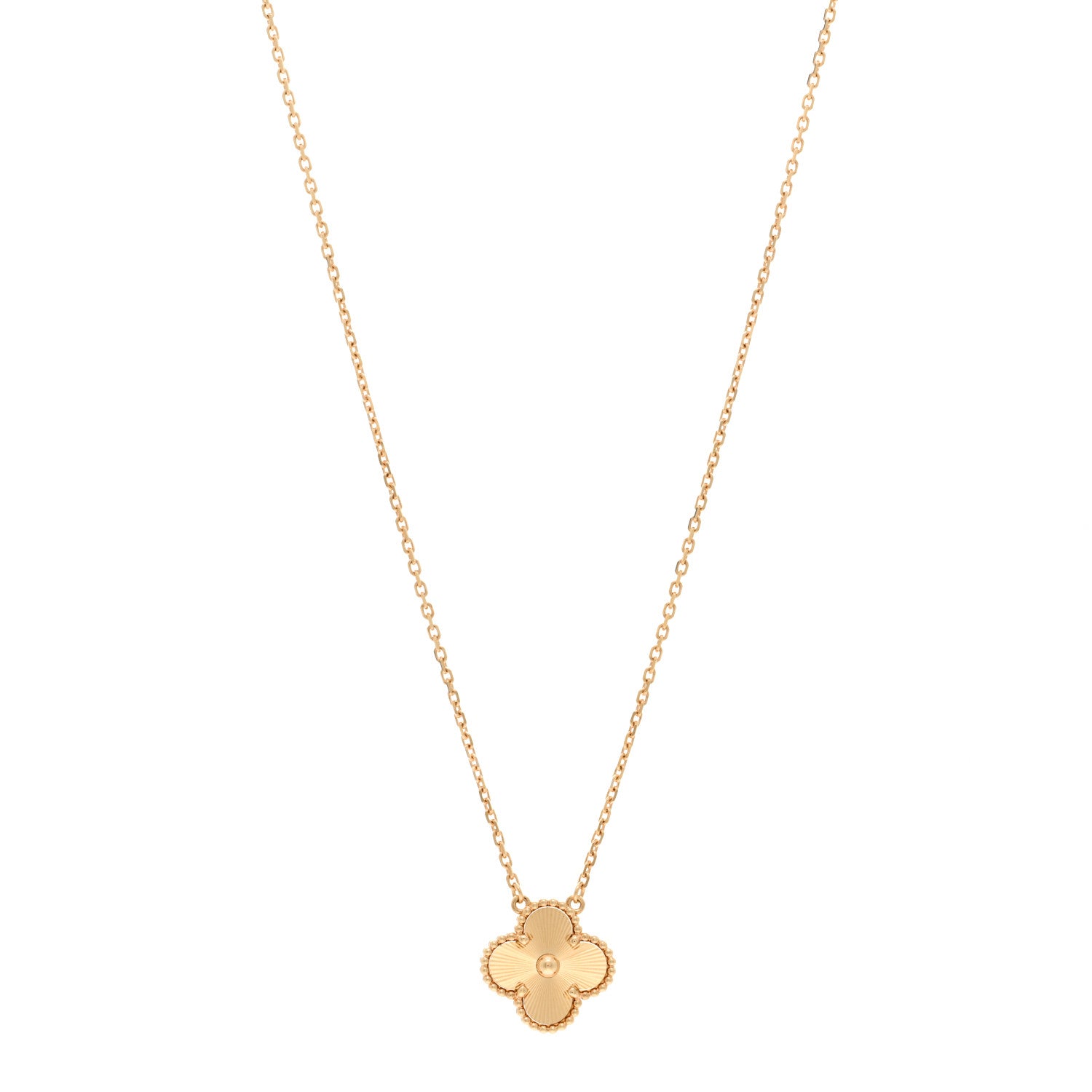 Van Cleef & Arpels 18K Yellow Gold Guilloche Vintage Alhambra Pendant Necklace 1 of 5