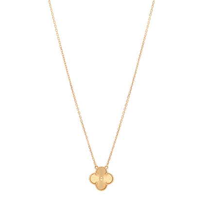 Van Cleef & Arpels 18K Yellow Gold Guilloche Vintage Alhambra Pendant Necklace 1 of 5