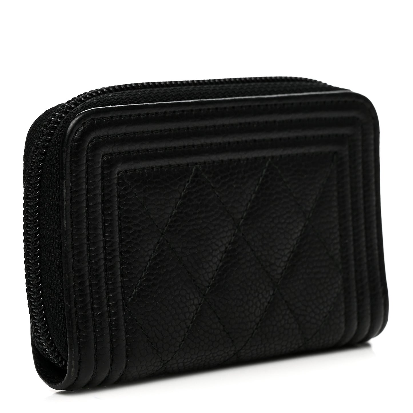 Caviar Quilted Boy Zip Around Coin Purse Wallet Black