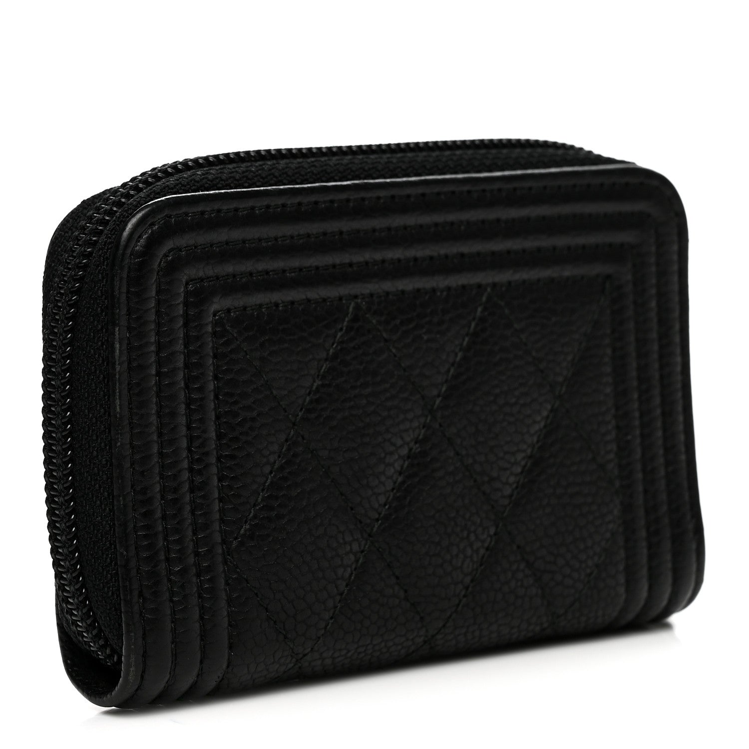 Chanel Caviar Quilted Boy Zip Around Coin Purse Wallet Black 3 of 8