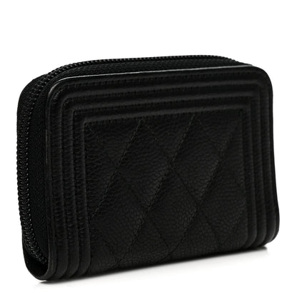 Chanel Caviar Quilted Boy Zip Around Coin Purse Wallet Black 3 of 8