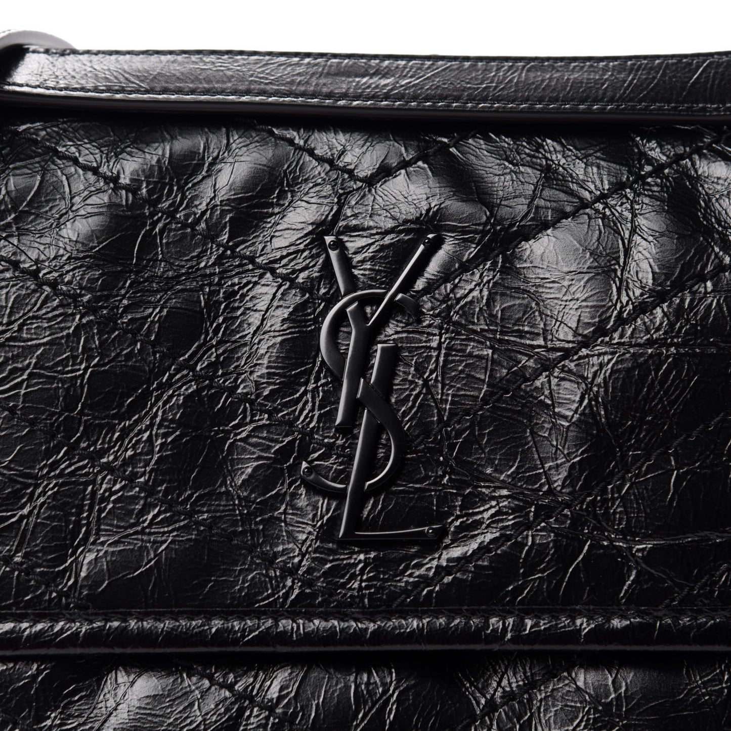 Crinkled Calfskin Matelasse Monogram Baby Niki Chain Satchel Black