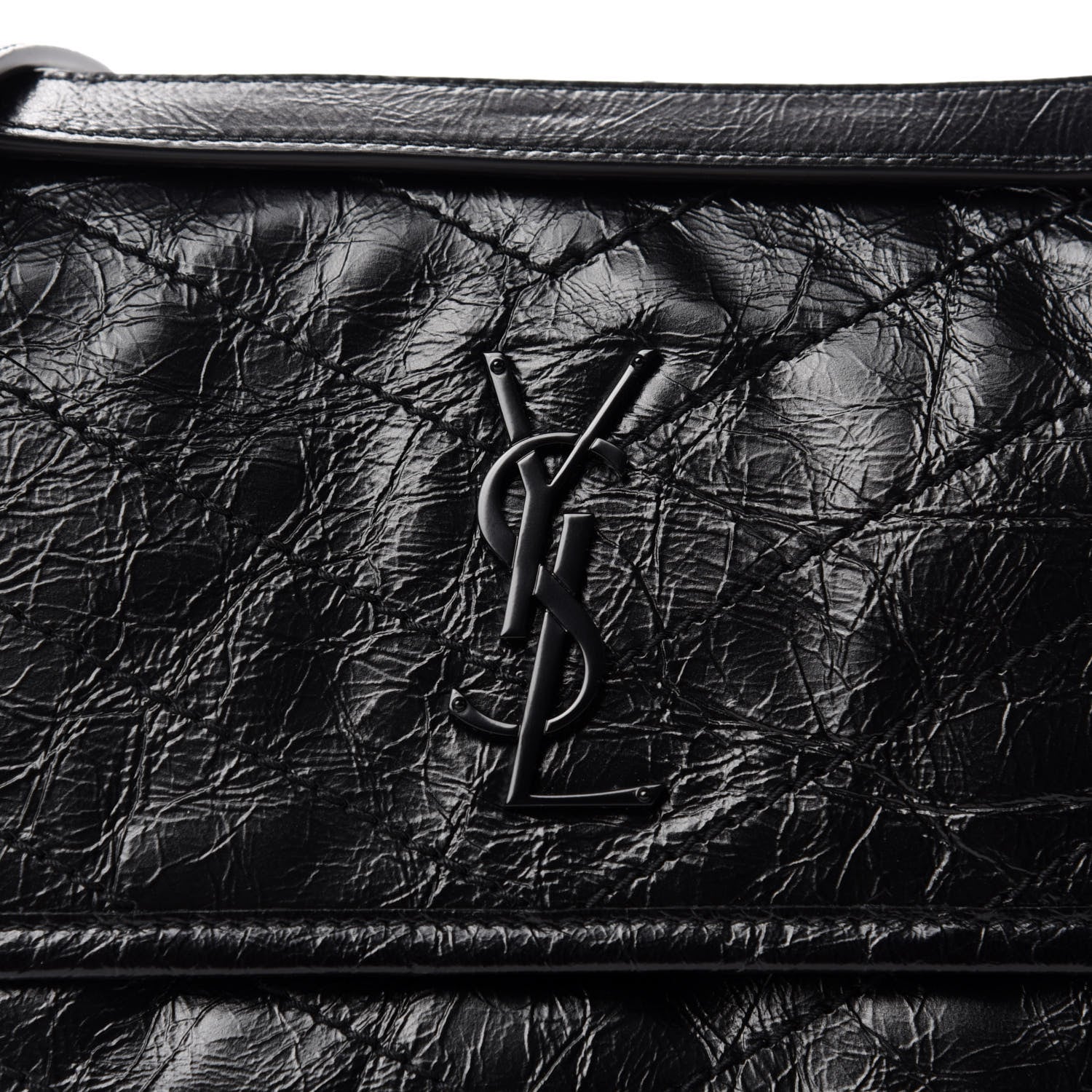 Saint Laurent Crinkled Calfskin Matelasse Monogram Baby Niki Chain Satchel Black 11 of 12