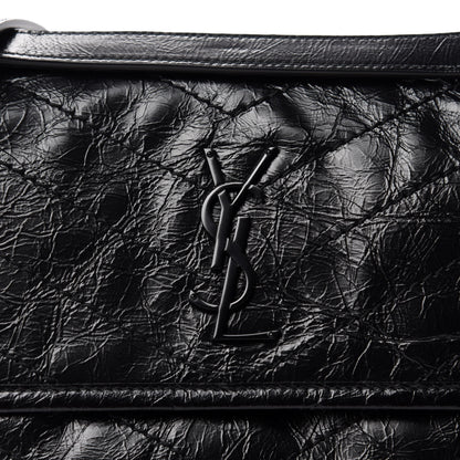 Saint Laurent Crinkled Calfskin Matelasse Monogram Baby Niki Chain Satchel Black 11 of 12