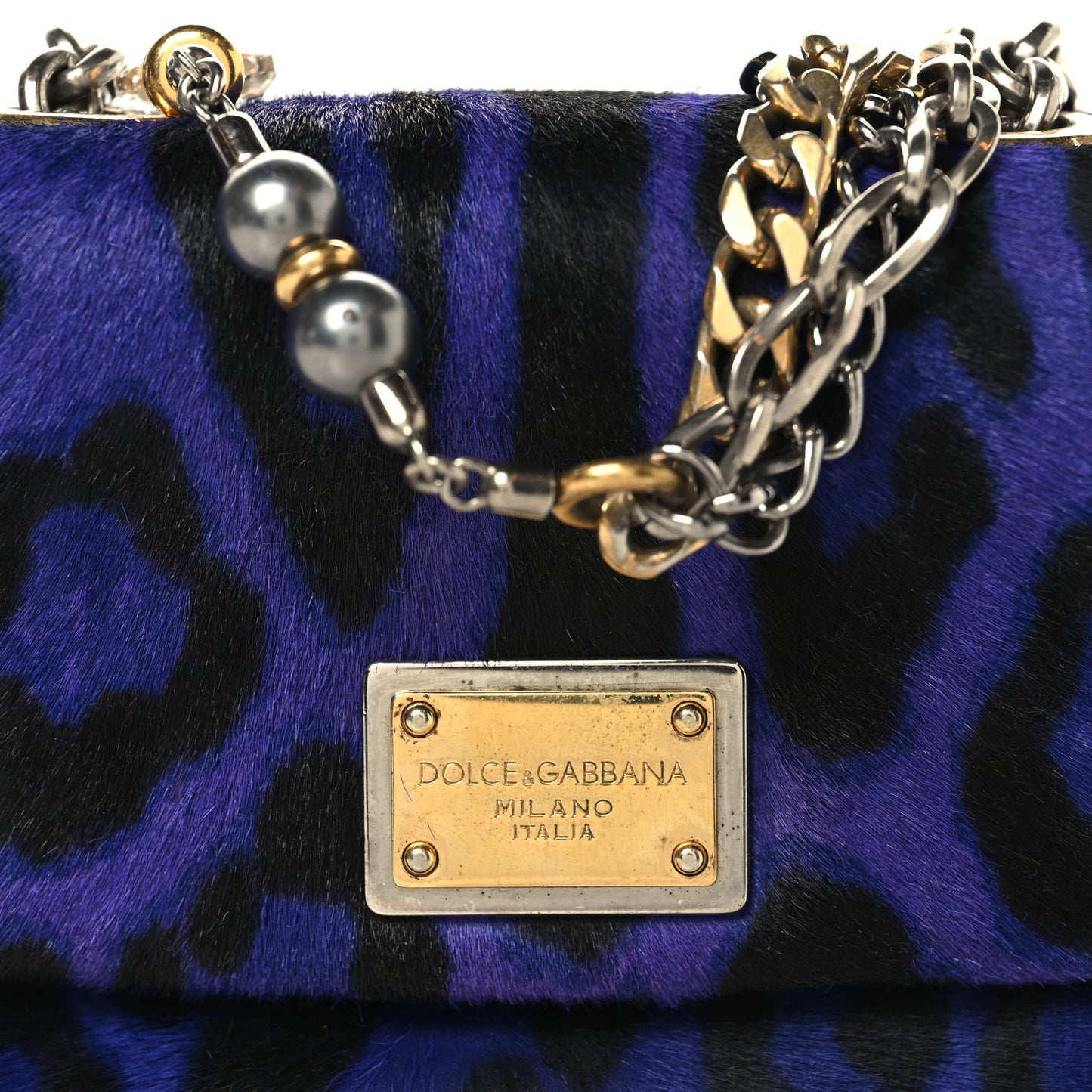 Pony Hair Leopard Print Shoulder Bag Purple