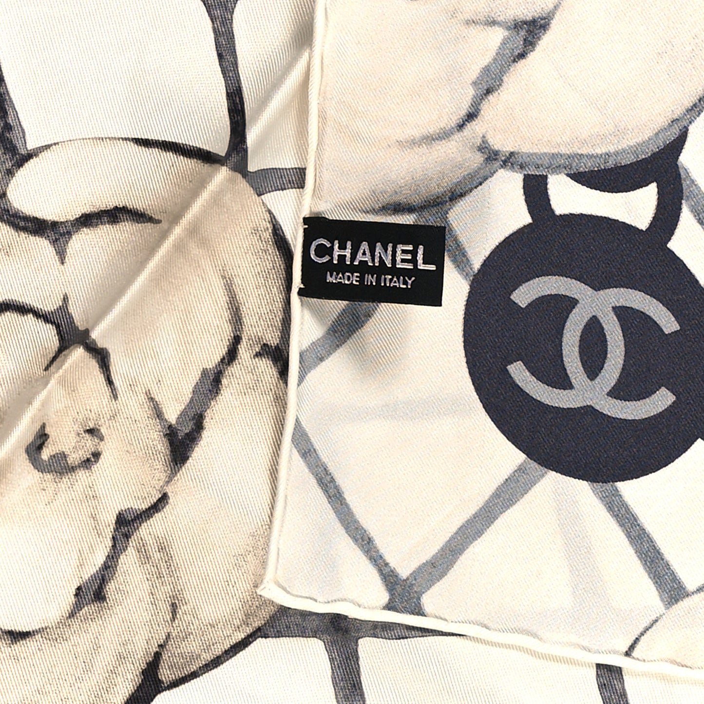 Silk CC Logo Camellia Scarf White Black