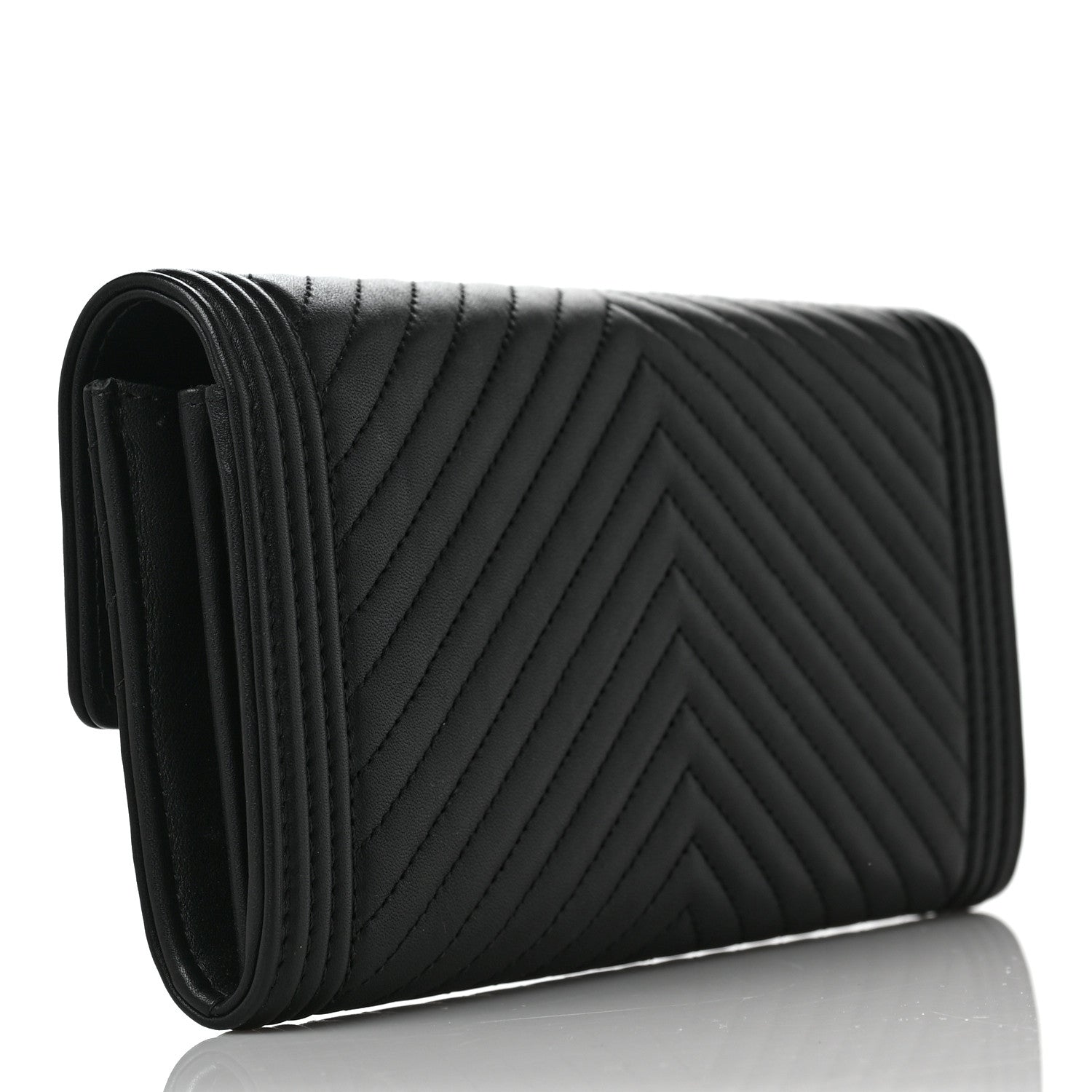 Chanel Calfskin Chevron Quilted Boy Flap Wallet Black 3 of 9