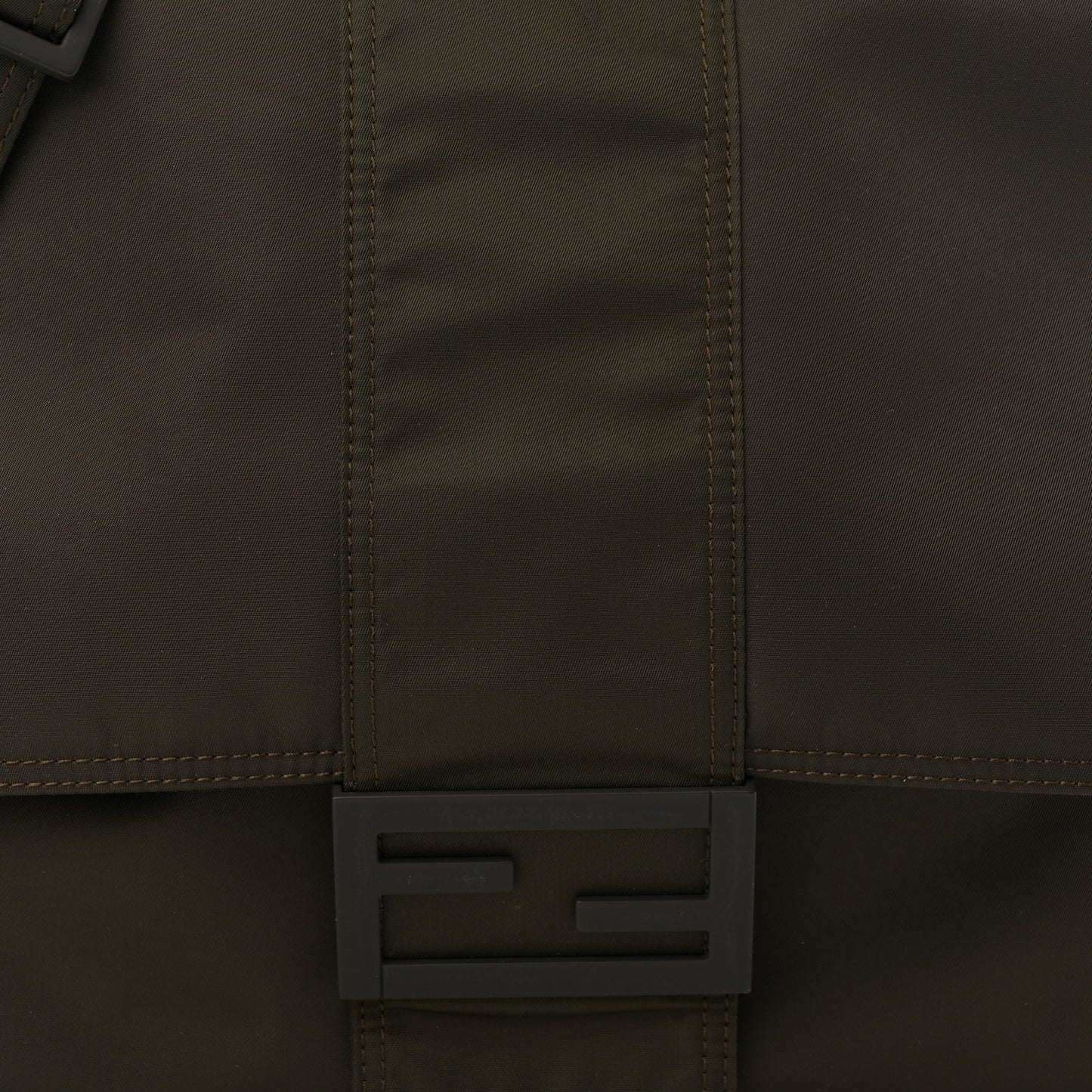 Econyl Nylon Cuoio Romano Monochrome Large Baguette Messenger Bag Ebano