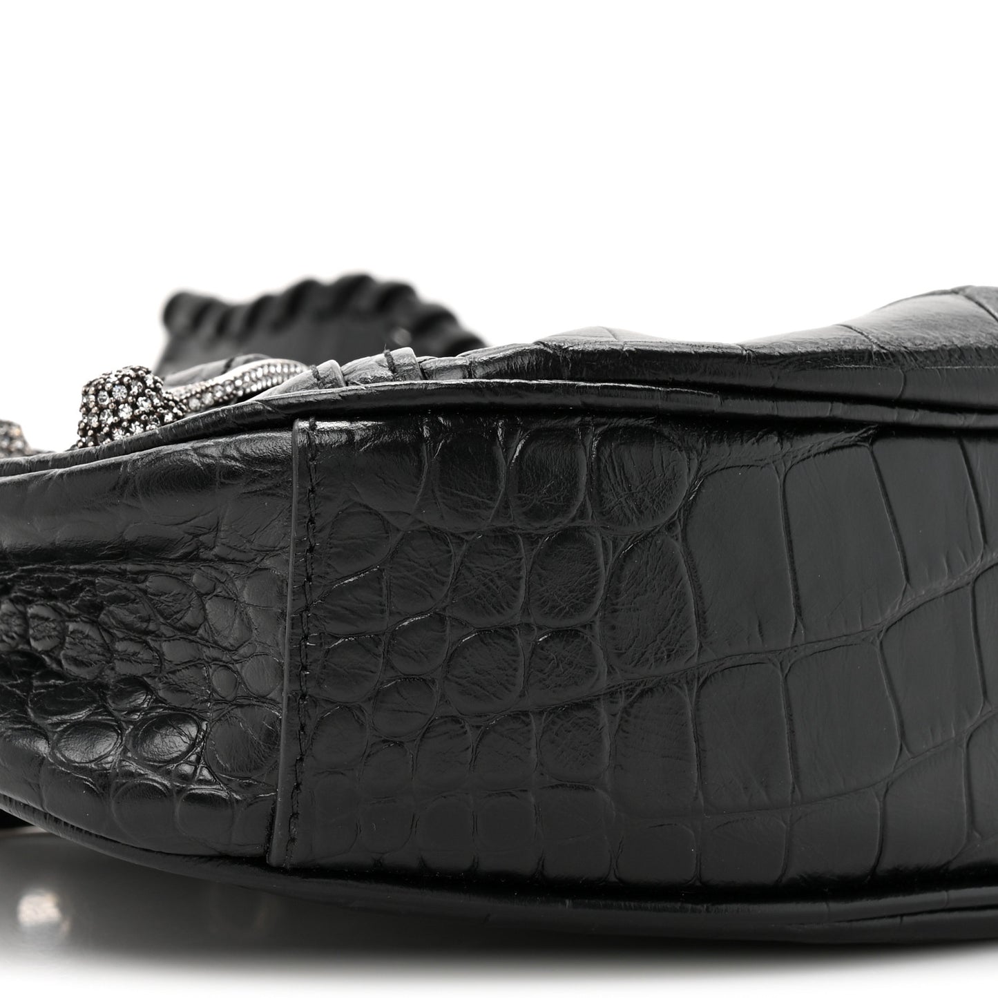 Extra Supple Calfskin Crystal Crocodile Embossed Le Cagole Shoulder Bag XS Black