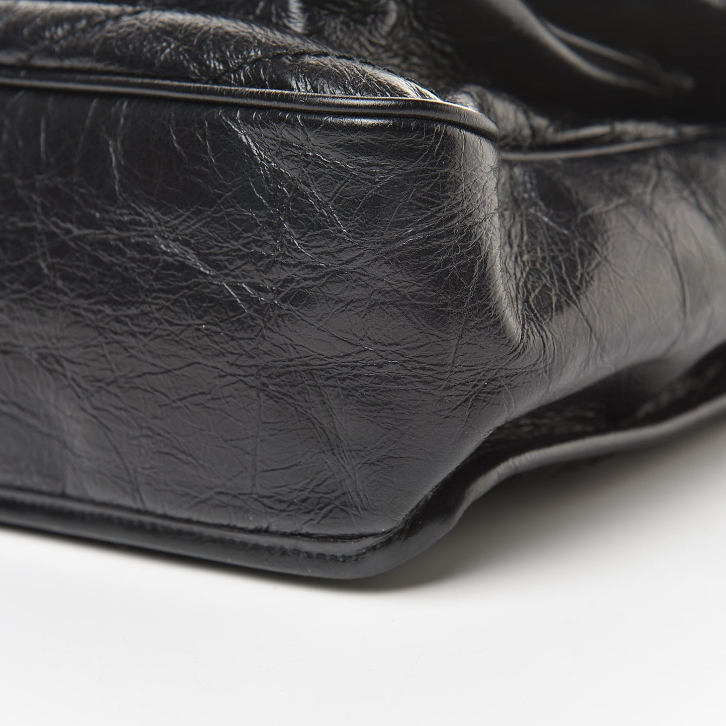 Crinkled Calfskin Matelasse Monogram Large Niki Chain Satchel Black