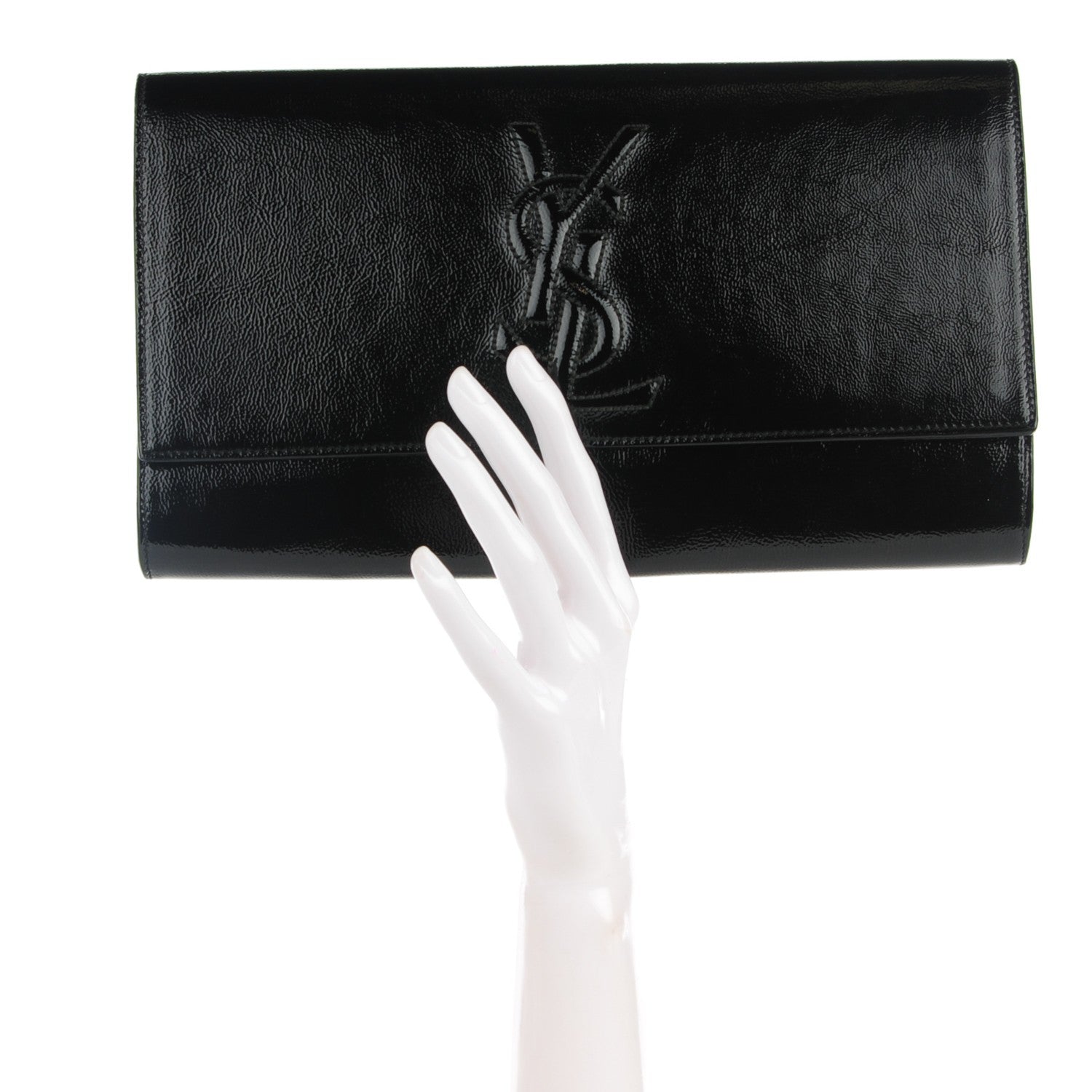Saint Laurent Textured Patent Monogram Large Belle De Jour Clutch Black 2 of 7