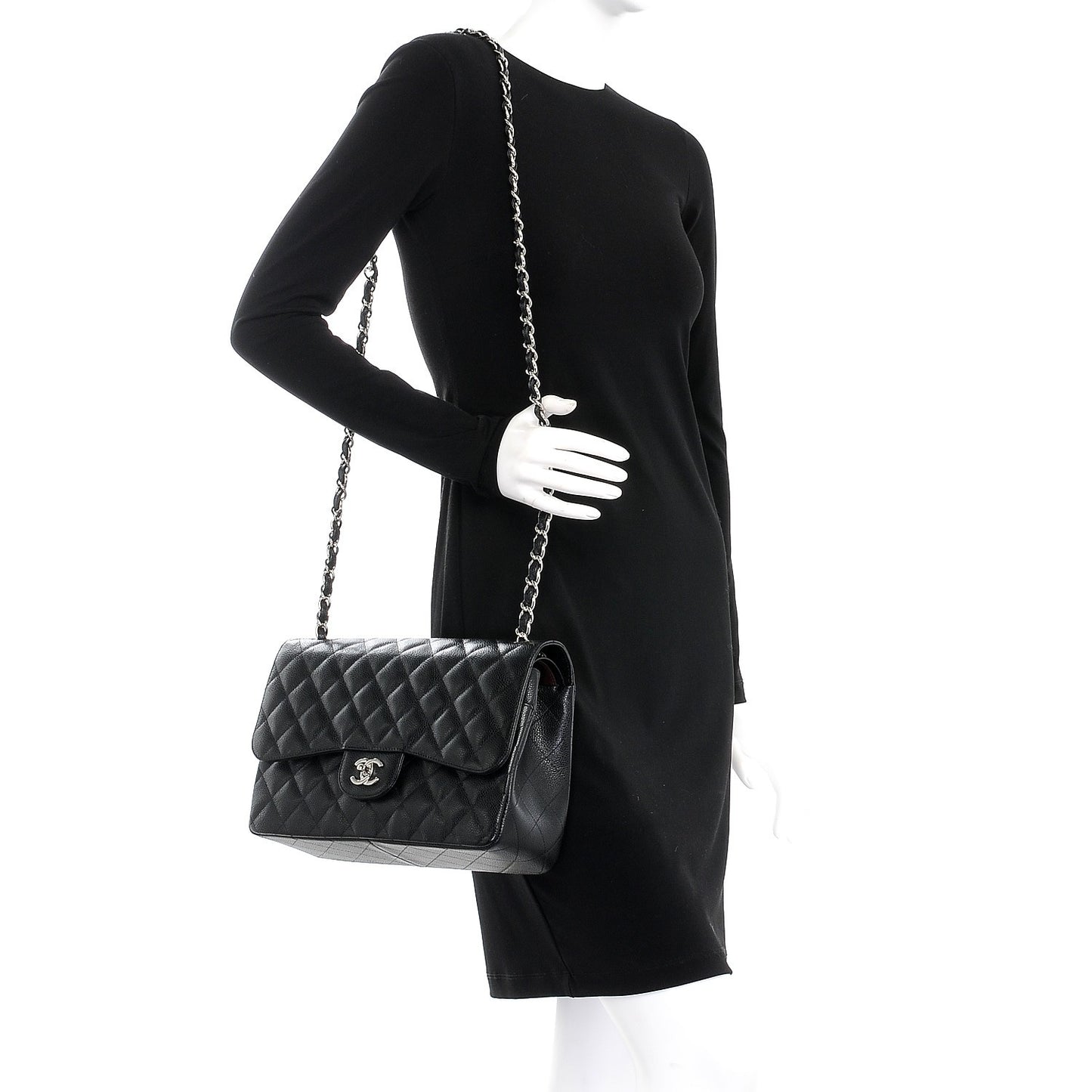 Caviar Quilted Jumbo Double Flap Black