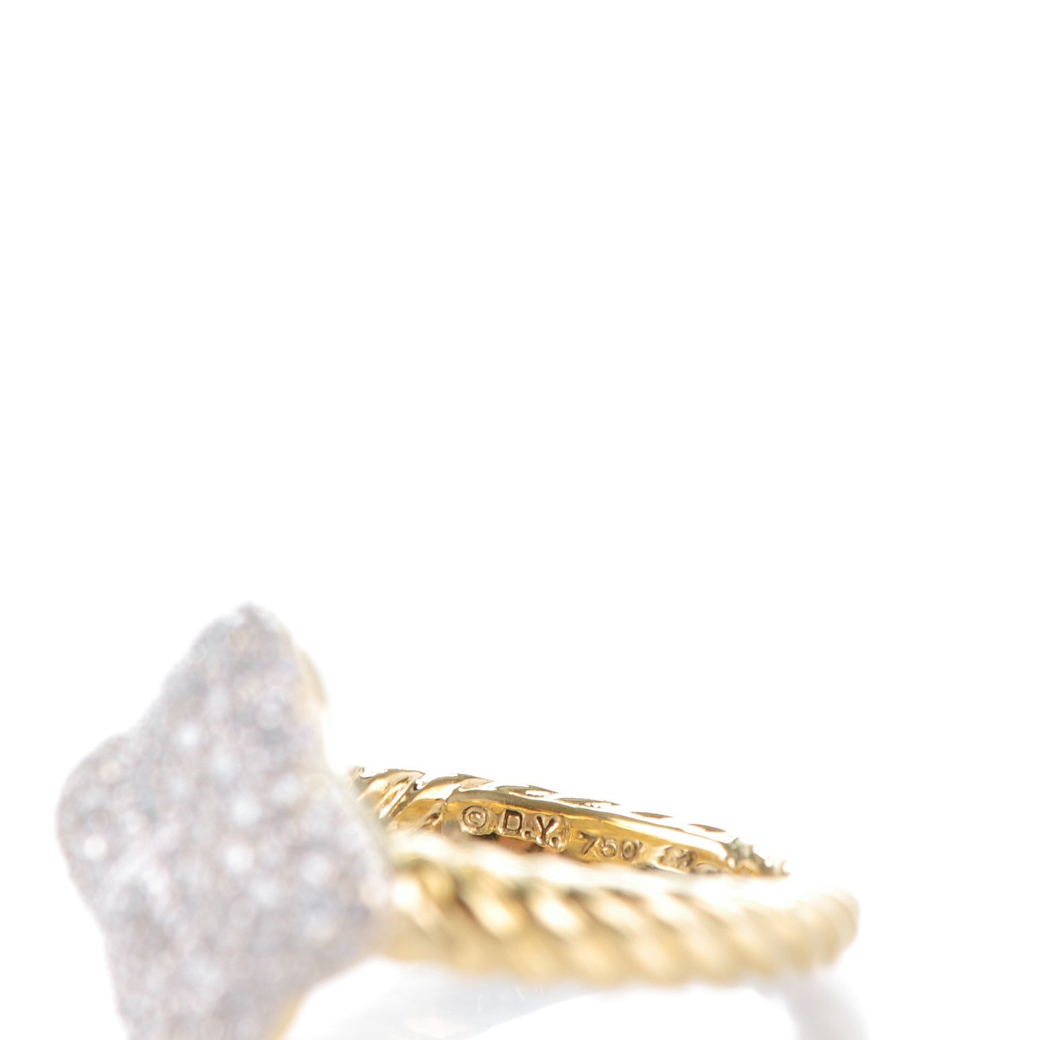 David Yurman 18K Yellow Gold Pave Diamond 15mm Quatrefoil Ring 50 5.5 4 of 5