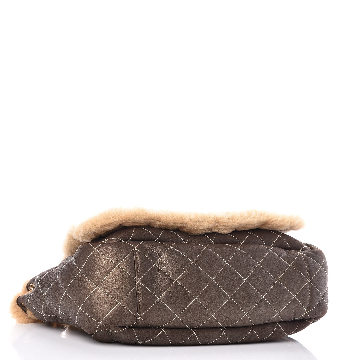 Chanel Shearling Suede Quilted Fur Flap Metallic Bronze 4 of 10