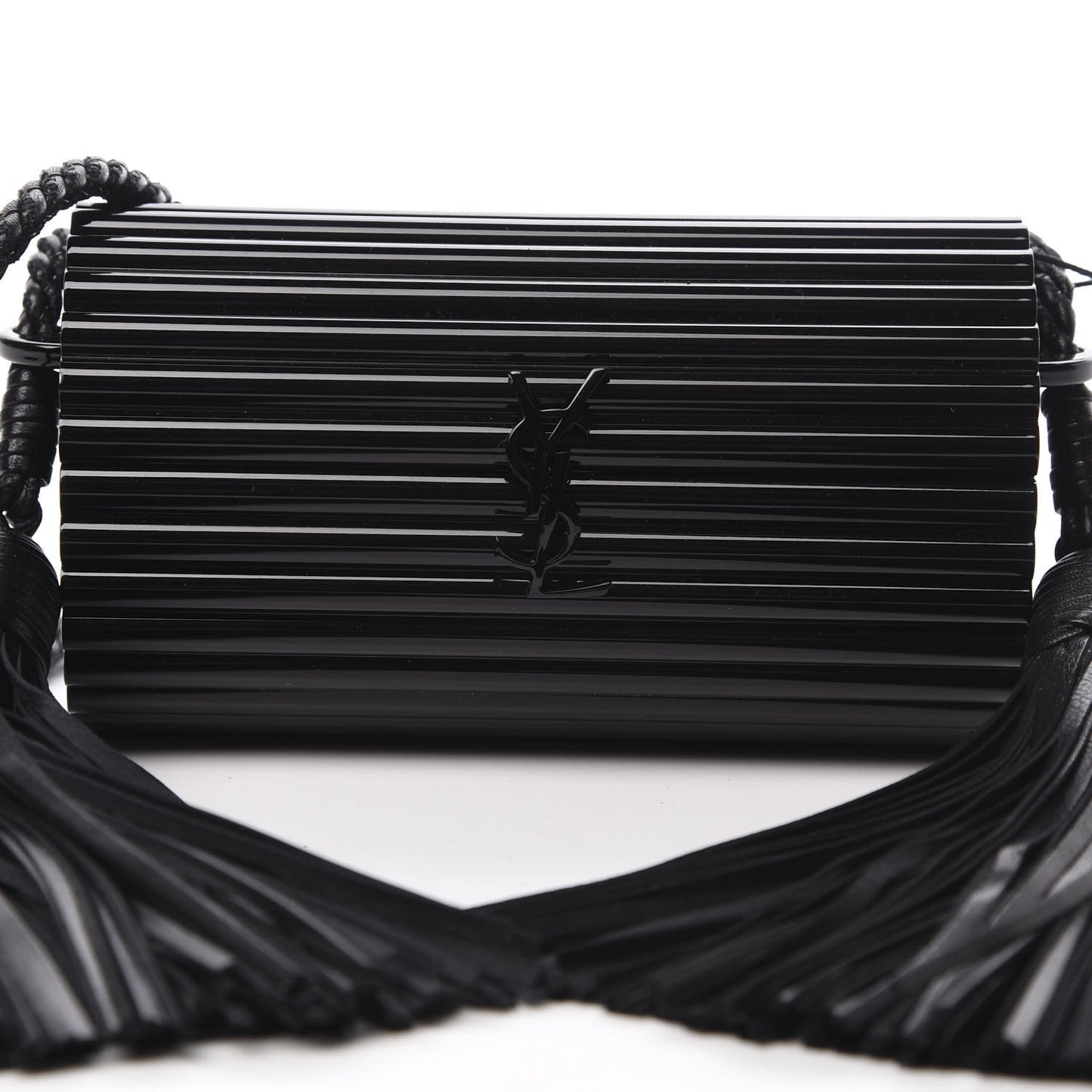 Ribbed Plexiglass Lambskin Fringe Monogram Opium Box Bag Black