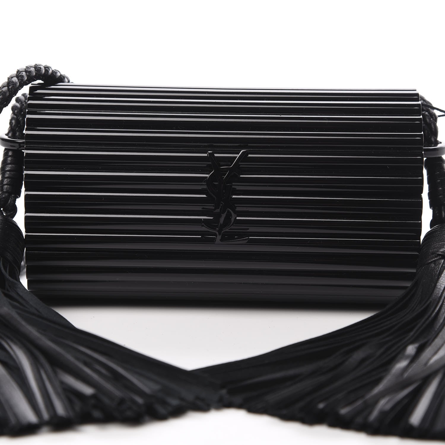 Saint Laurent Ribbed Plexiglass Lambskin Fringe Monogram Opium Box Bag Black 8 of 10