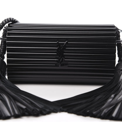 Saint Laurent Ribbed Plexiglass Lambskin Fringe Monogram Opium Box Bag Black 8 of 10