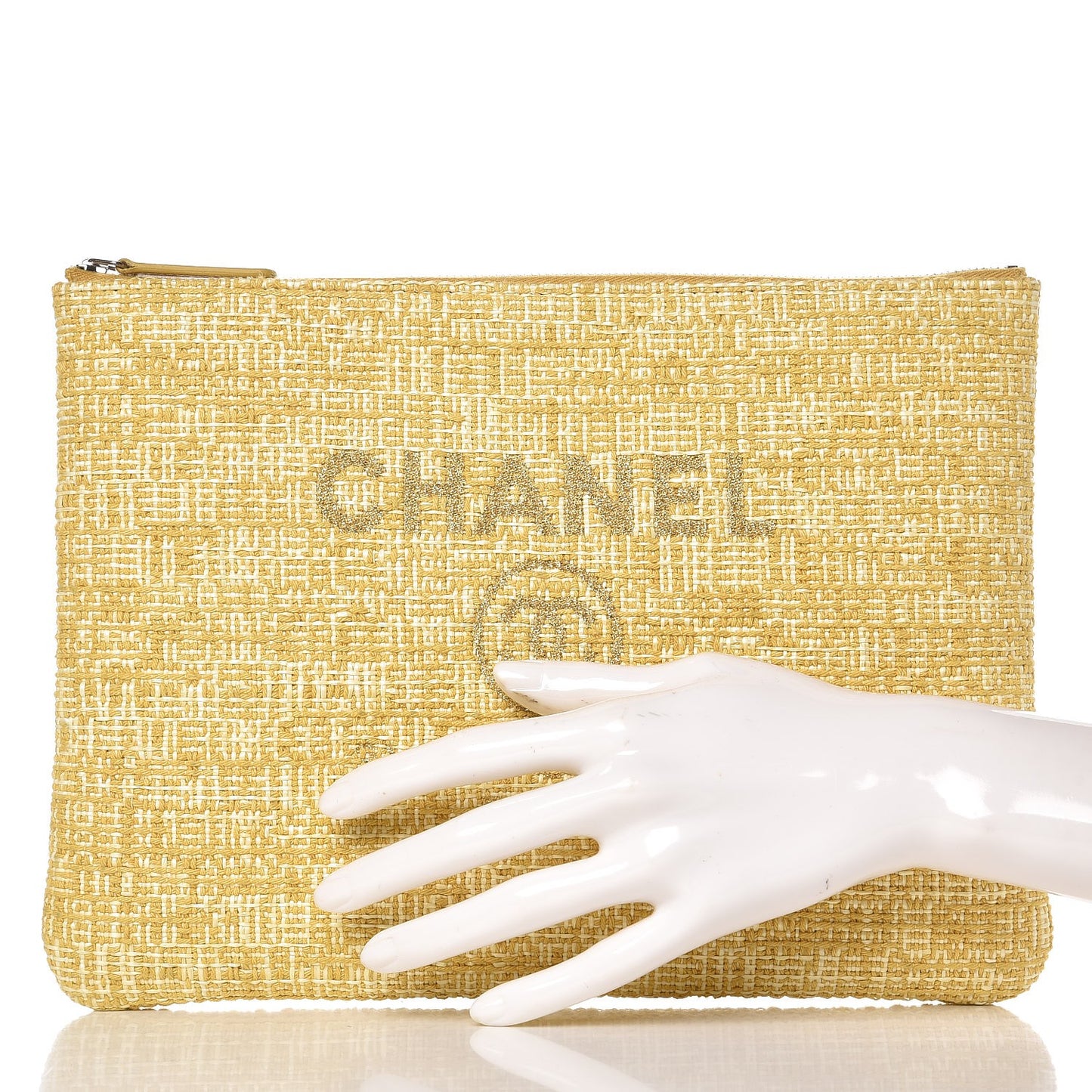 Woven Straw Raffia Large Deauville Pouch Light Yellow