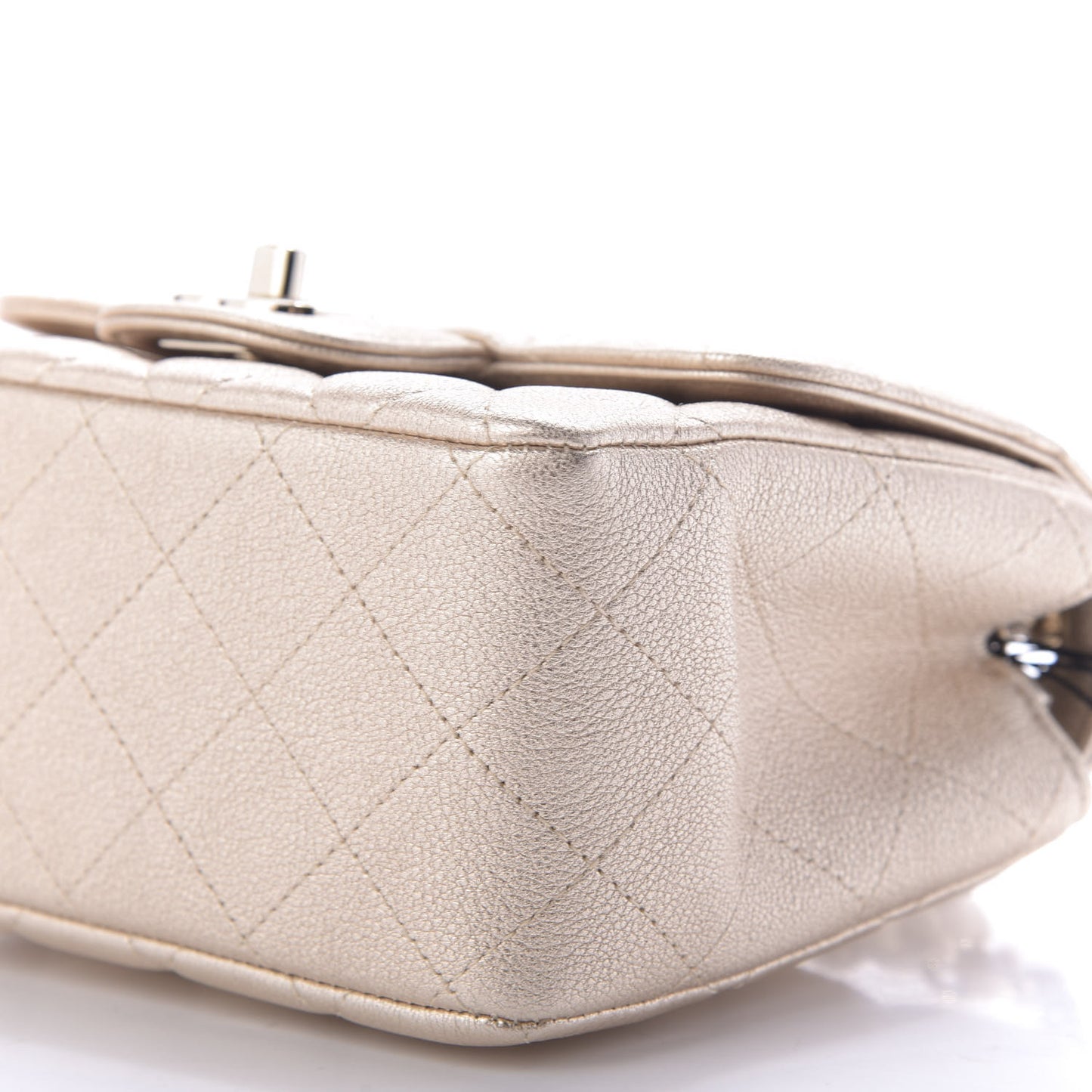 Metallic Lambskin Quilted Mini Square Flap Gold