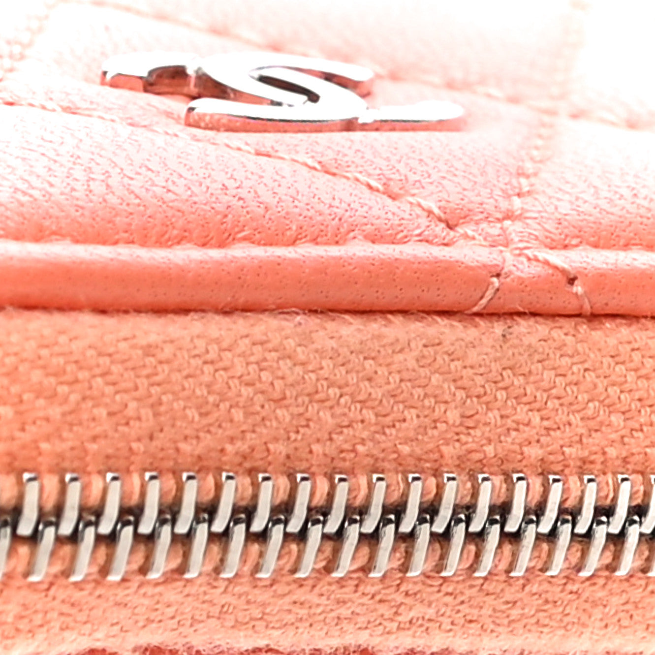 Lambskin Quilted Zip Around Coin Purse Wallet Coral