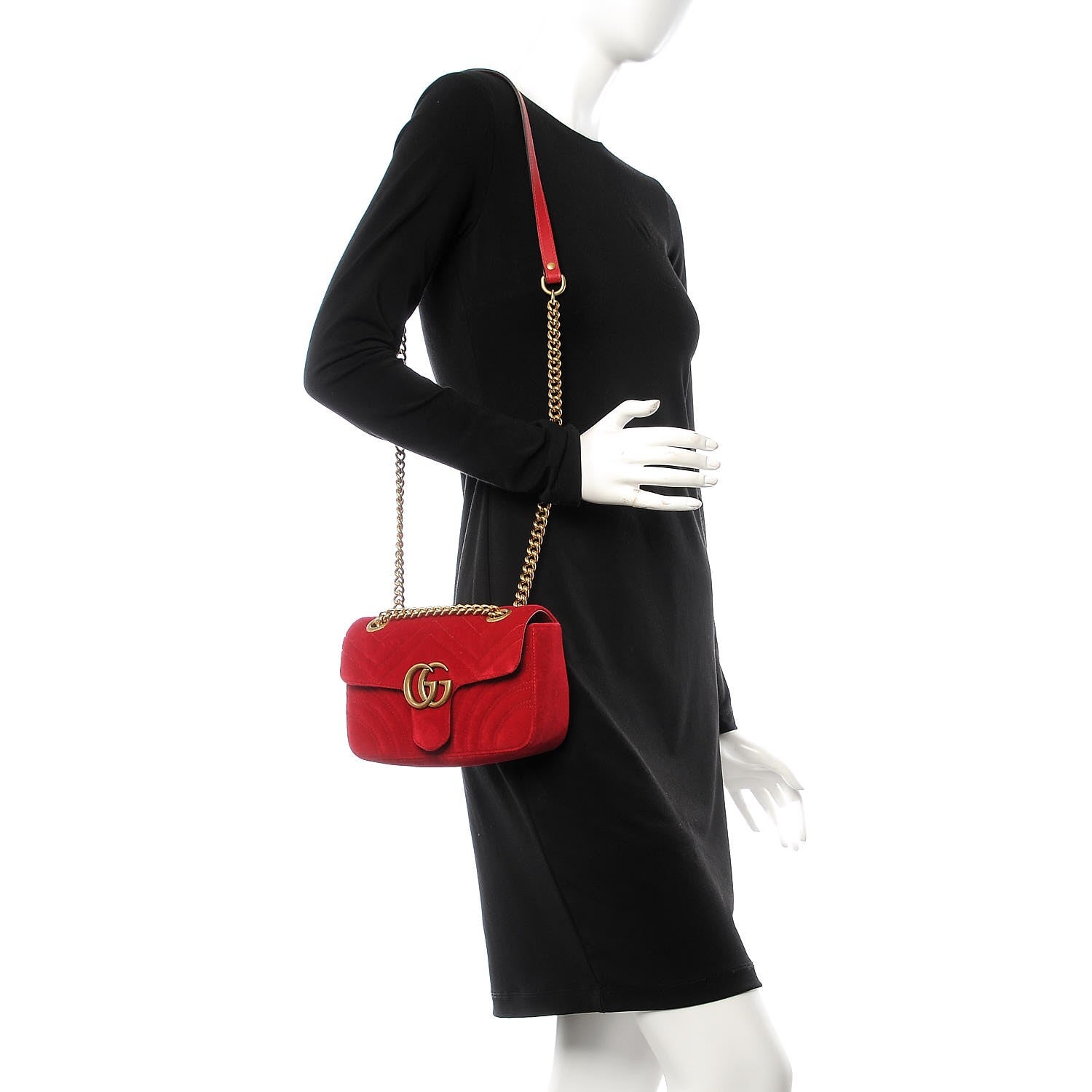 Gucci Velvet Matelasse Mini GG Marmont Shoulder Bag Hibiscus Red 2 of 8