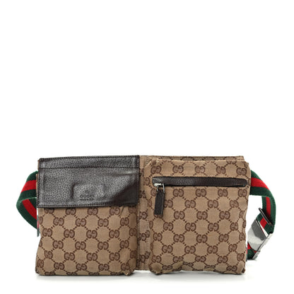 Gucci GG Monogram Web Double Pocket Belt Bag Dark Brown 1 of 11