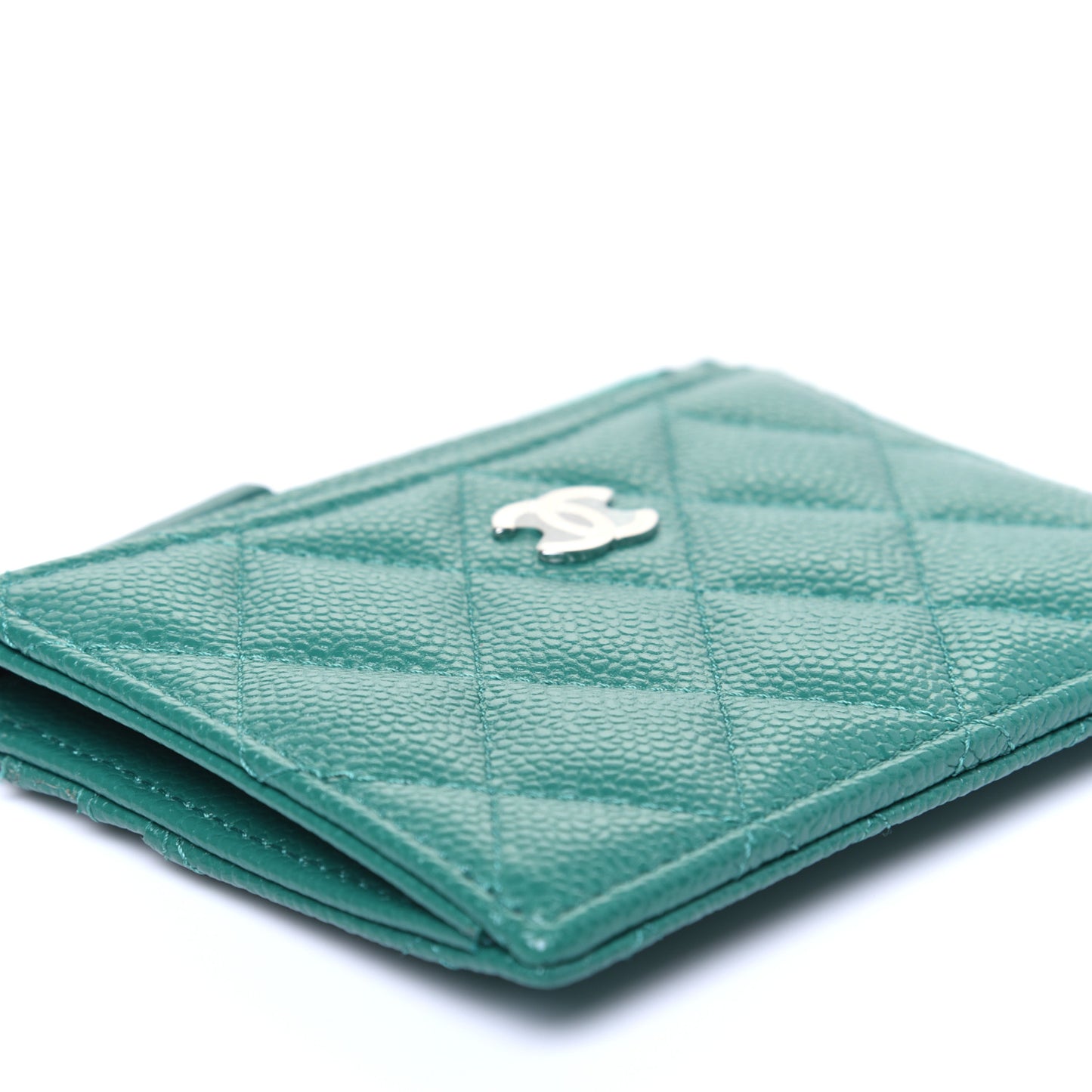 Caviar Quilted CC Zip Card Holder Green