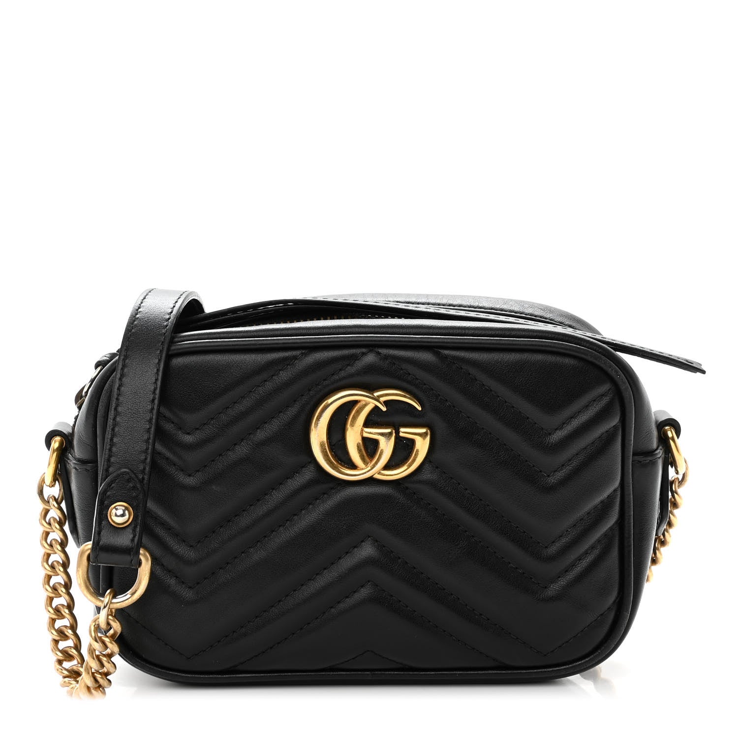 Gucci Calfskin Matelasse Mini GG Marmont Chain Shoulder Bag Black 1 of 10