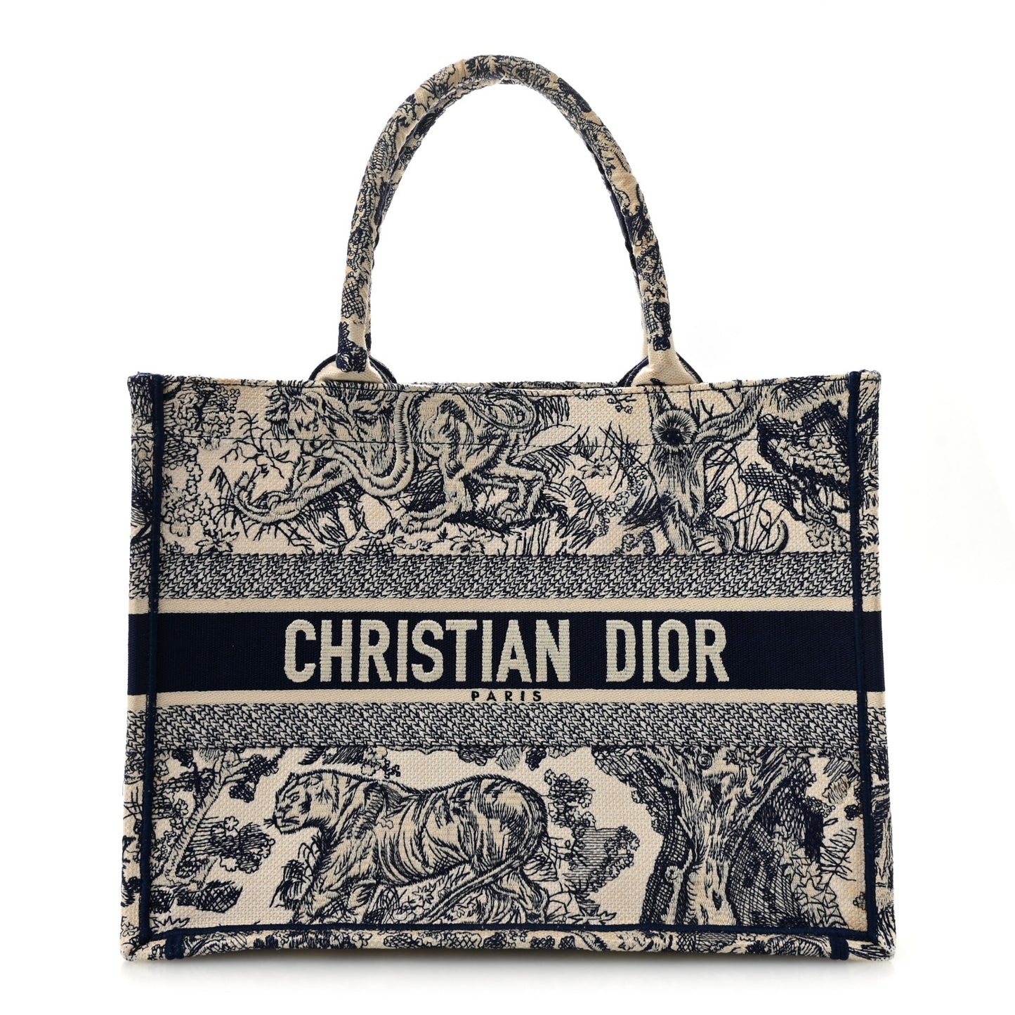 Canvas Embroidered Medium Dioriviera Toile De Jouy Book Tote Blue
