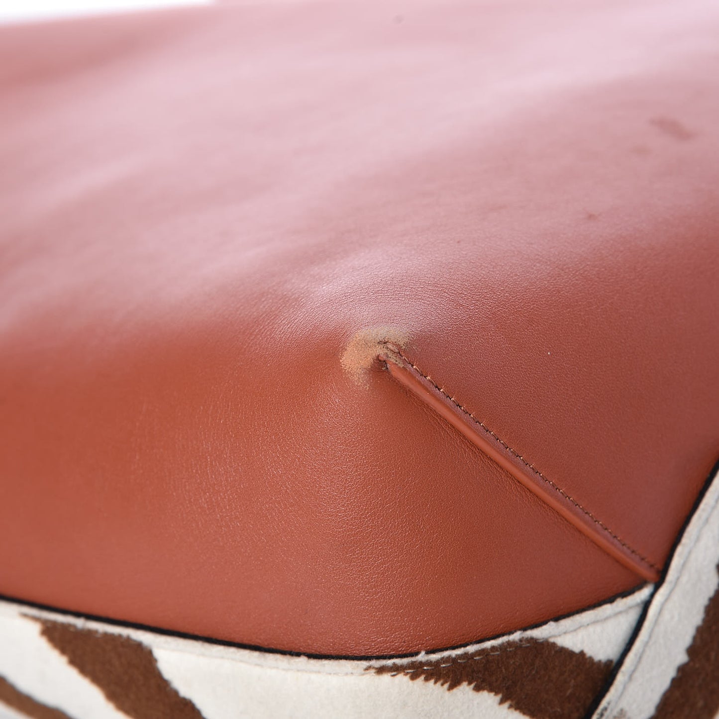 Shiny Smooth Calfskin Zebra Printed Calf Hair Small Twisted Cabas Chalk Brick