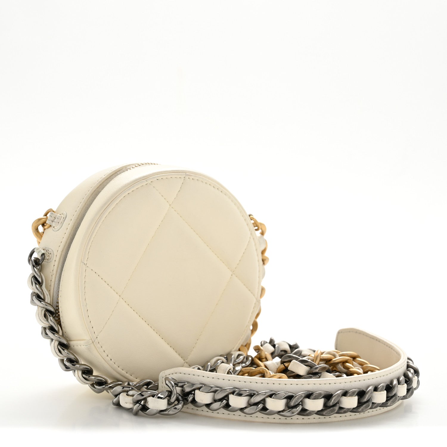 Chanel Lambskin Quilted Chanel 19 Round Clutch With Chain White 3 of 14