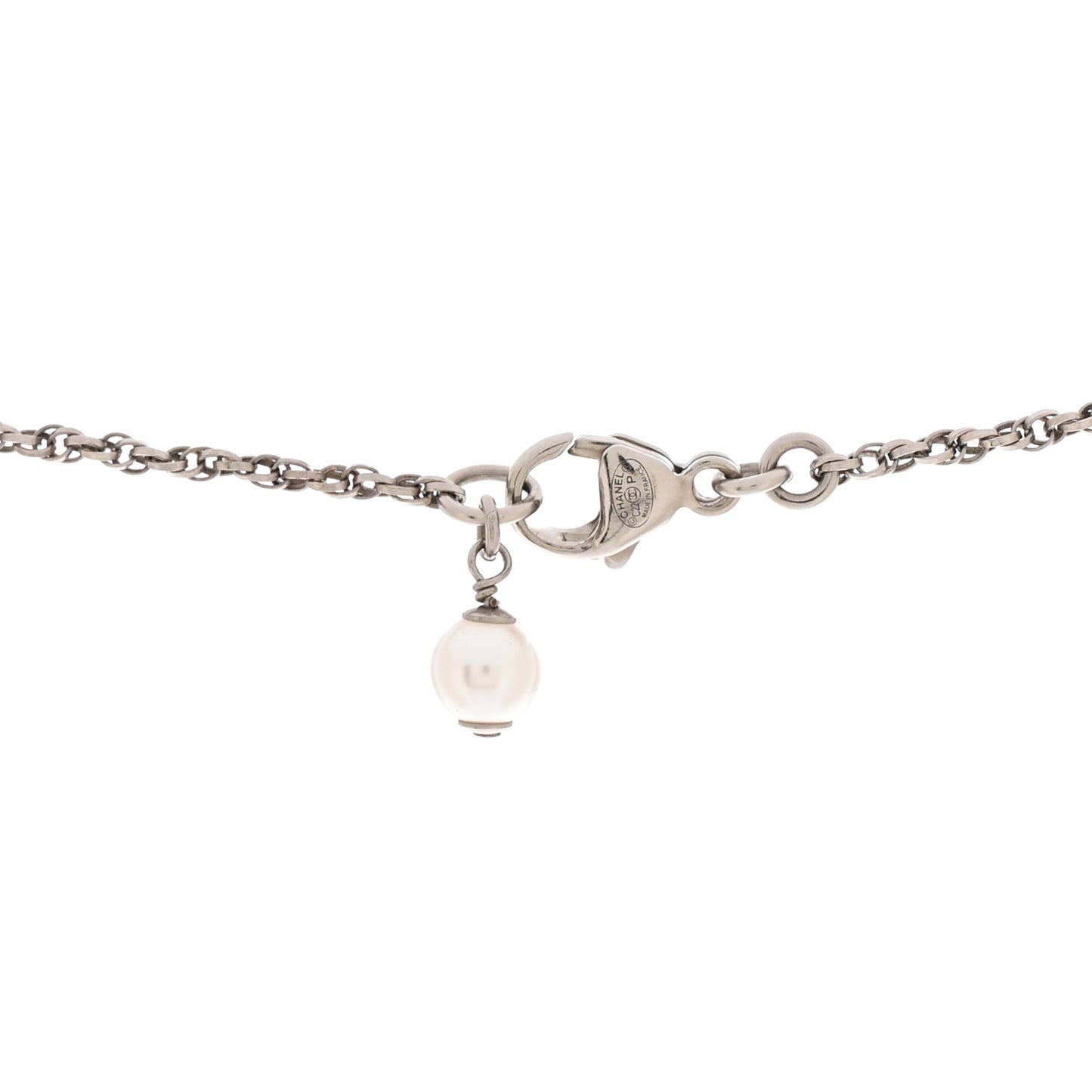 Pearl Crystal CC Pendant Necklace Silver