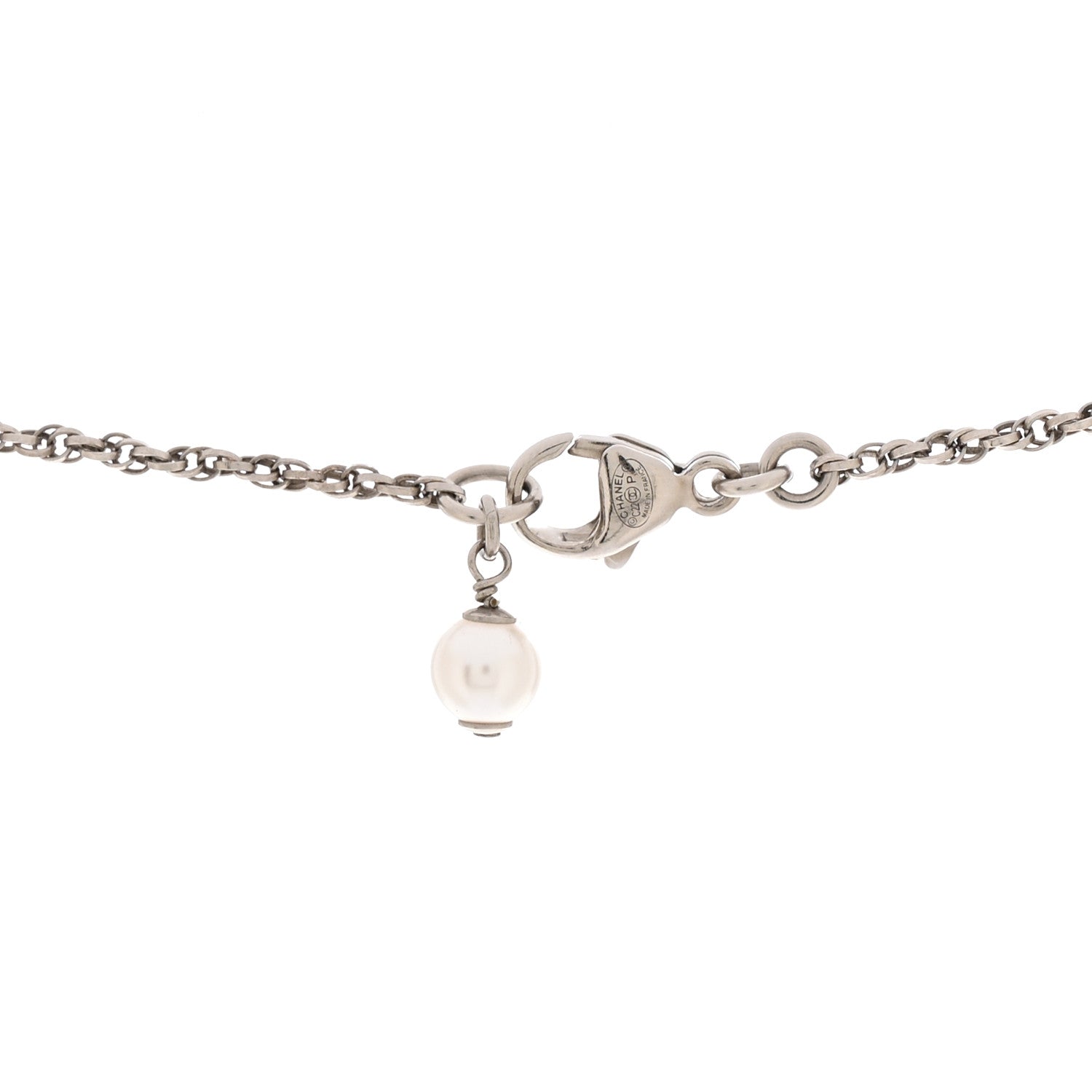 Chanel Pearl Crystal CC Pendant Necklace Silver 5 of 6