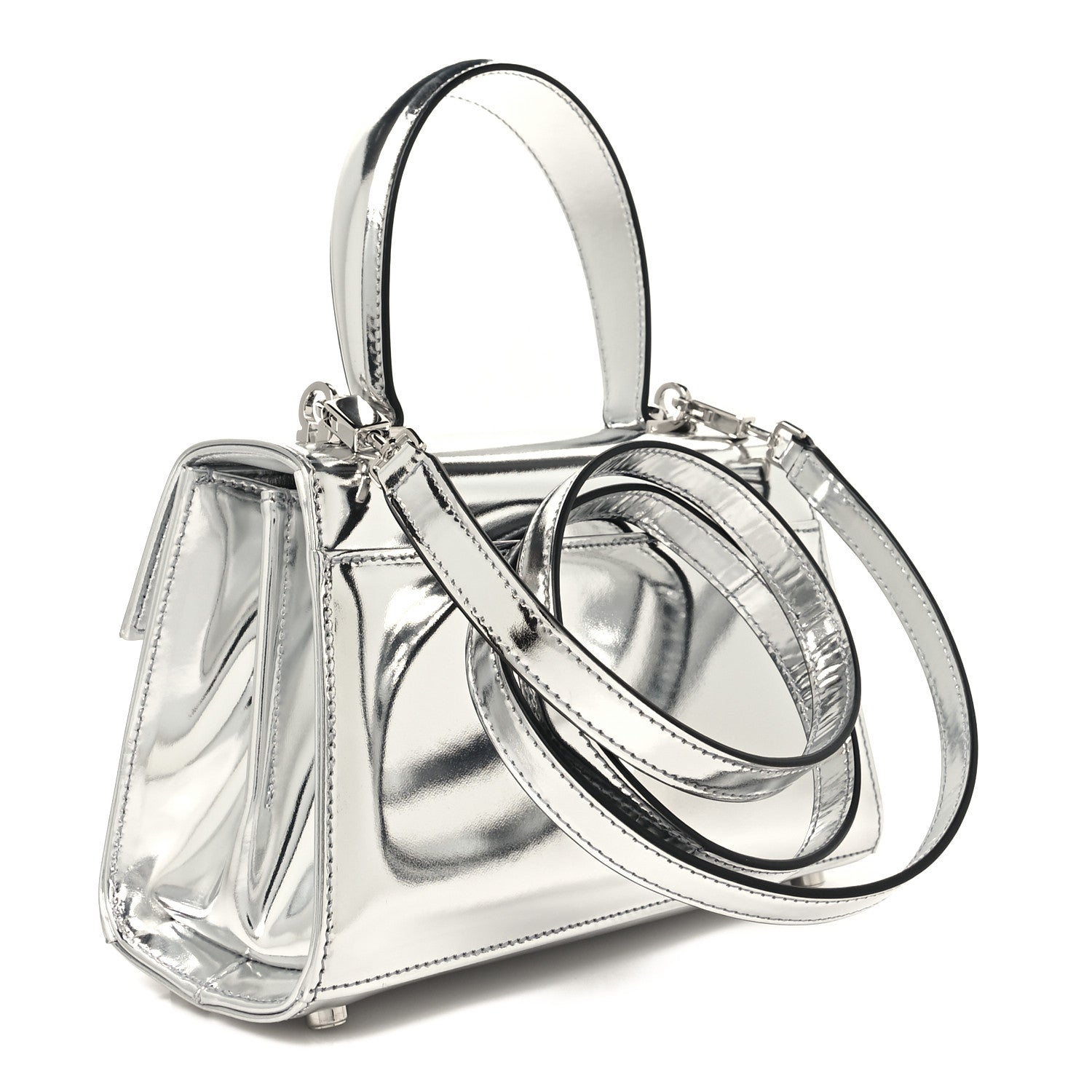 Salvatore Ferragamo Metallic Calfskin Small Iconic Top Handle Bag Argento 3 of 10