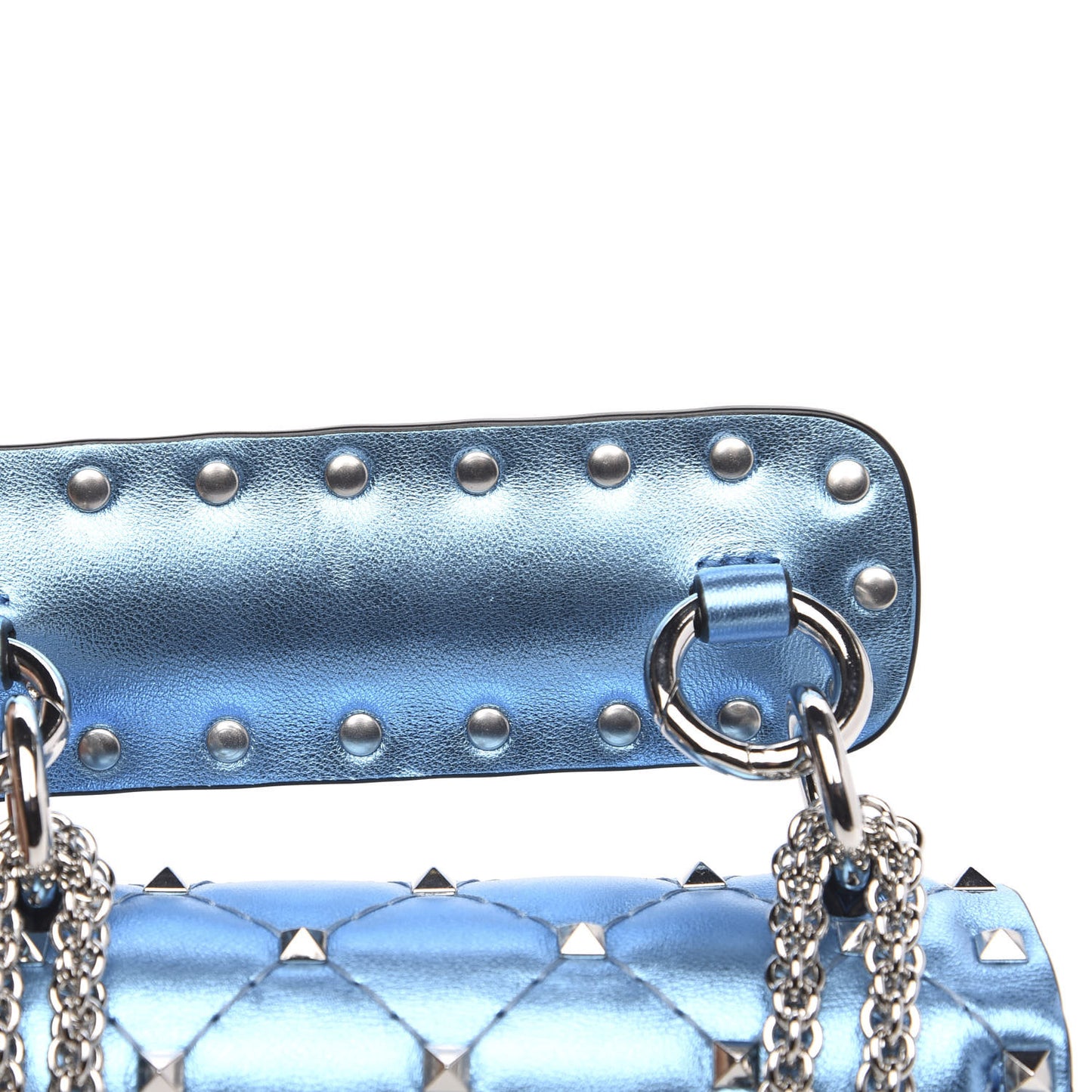 Metallic Nappa Micro Rockstud Spike Shoulder Bag Cerulean
