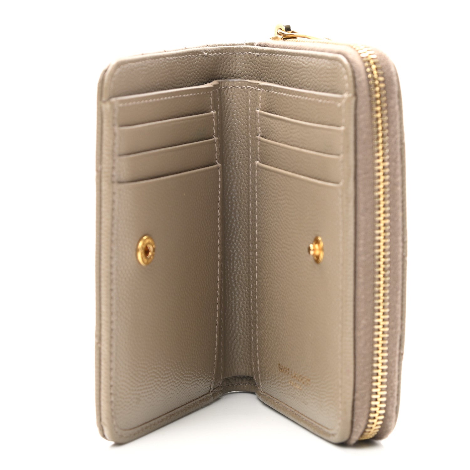 Saint Laurent Grain De Poudre Matelasse Chevron Monogram Compact Zip Around Wallet Dark Latte 5 of 8