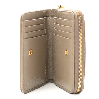 Saint Laurent Grain De Poudre Matelasse Chevron Monogram Compact Zip Around Wallet Dark Latte 5 of 8