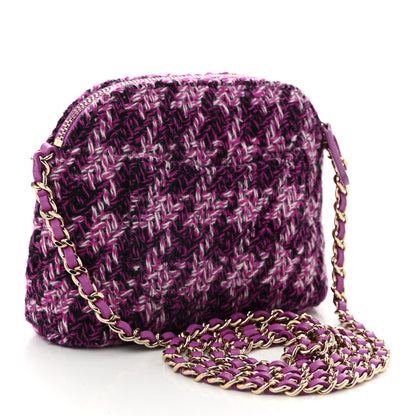 Chanel Tweed Quilted Mini Clutch With Chain Purple 3 of 10