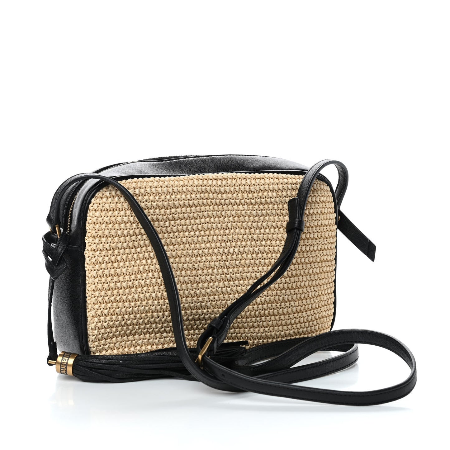 Raffia Canvas Monogram Lou Camera Bag Beige Black
