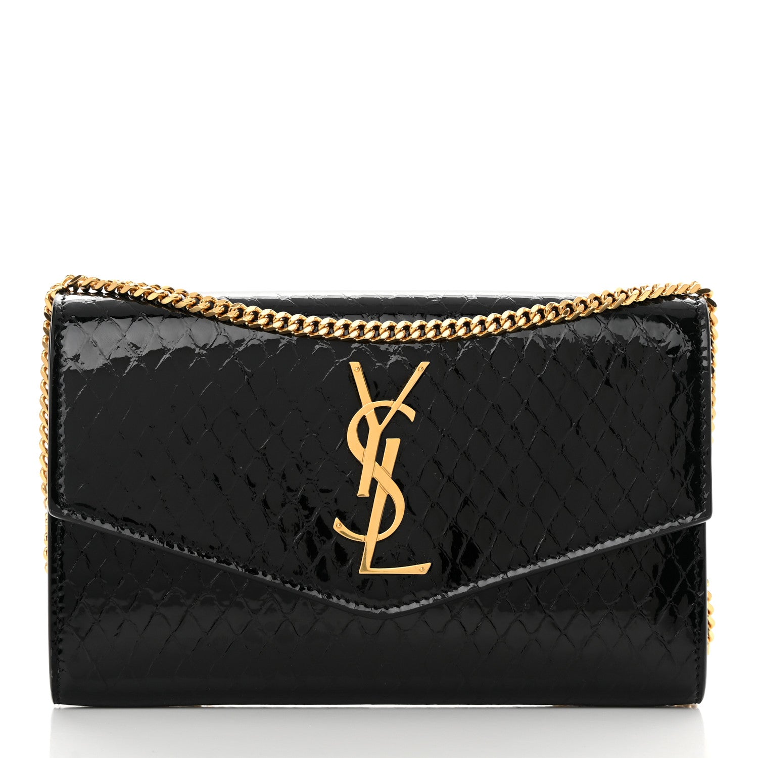 Saint Laurent Calfskin Python Embossed Monogram Uptown Chain Wallet Black 2 of 13