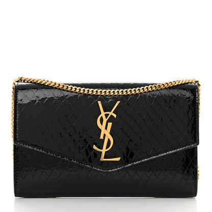 Saint Laurent Calfskin Python Embossed Monogram Uptown Chain Wallet Black 2 of 13