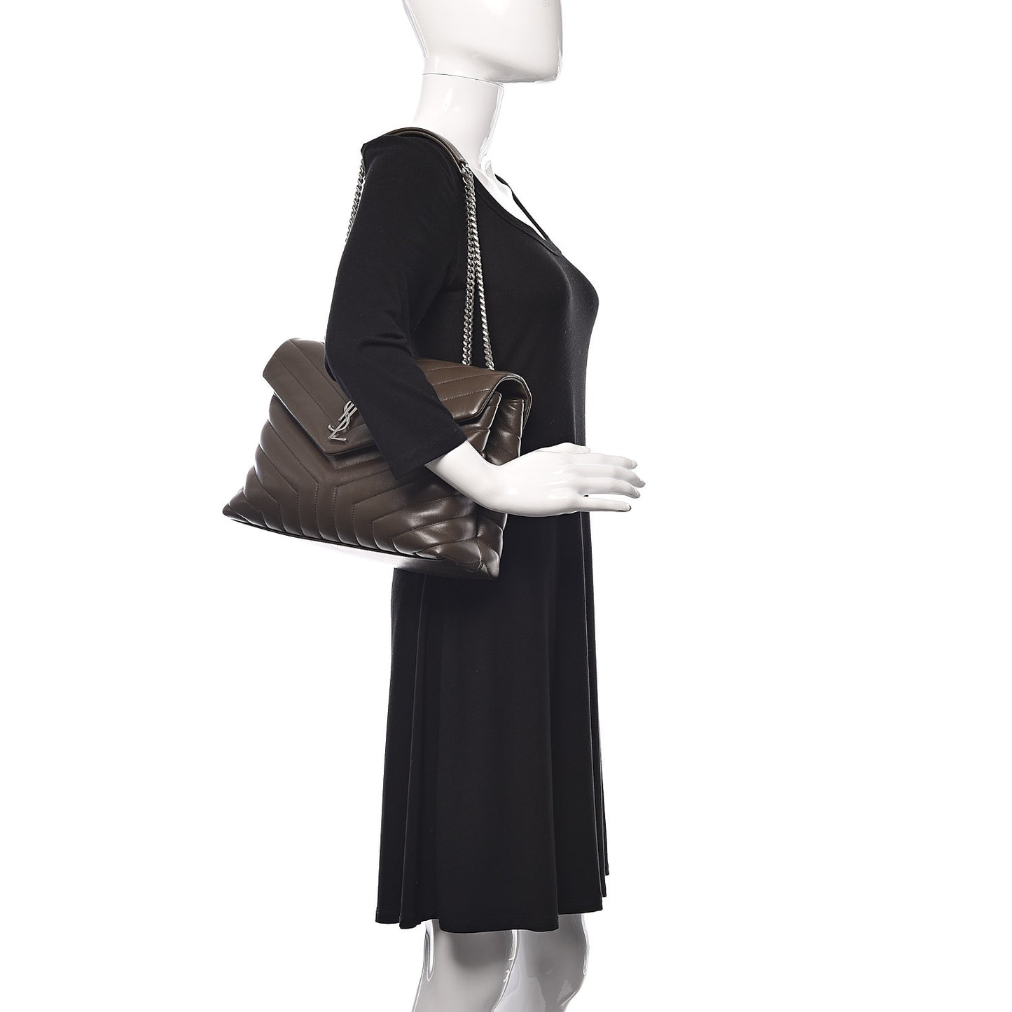 Calfskin Y Quilted Monogram Medium Loulou Chain Satchel Kaki Fonce