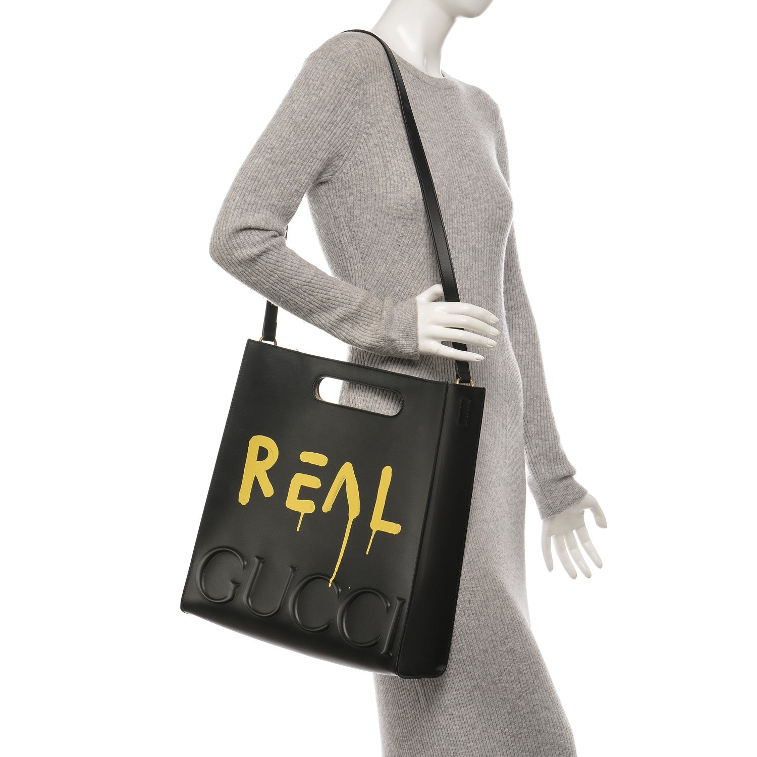 Gucci Calfskin GucciGhost Real Medium XL Tote Black Yellow 194496