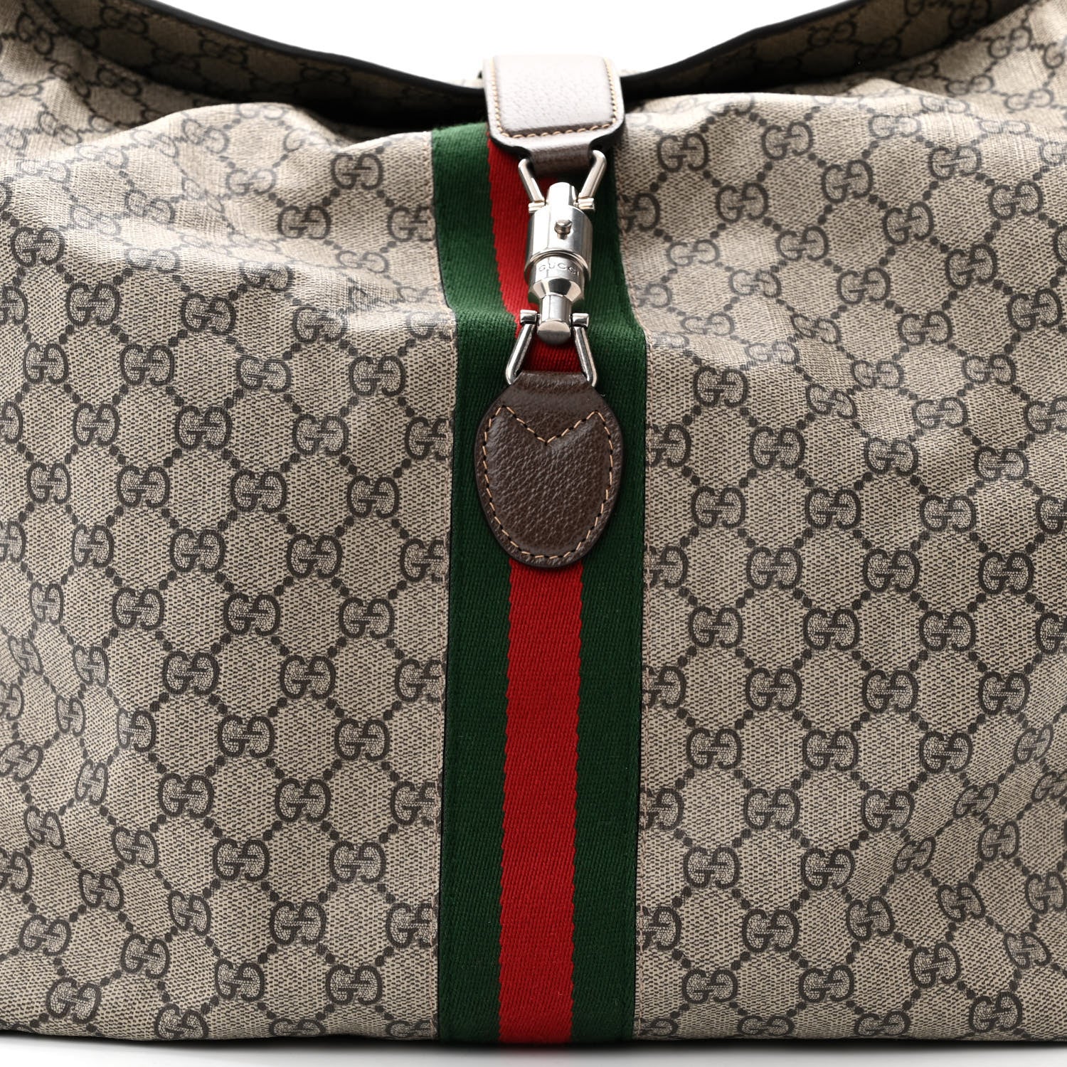 Gucci Tender GG Supreme Monogram Textured Dollar Calfskin Web Medium Jackie 1961 Crossbody Bag Beige Ebony New Acero 9 of 11
