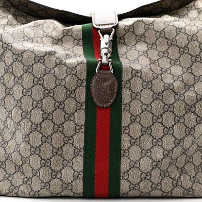 Gucci Tender GG Supreme Monogram Textured Dollar Calfskin Web Medium Jackie 1961 Crossbody Bag Beige Ebony New Acero 9 of 11