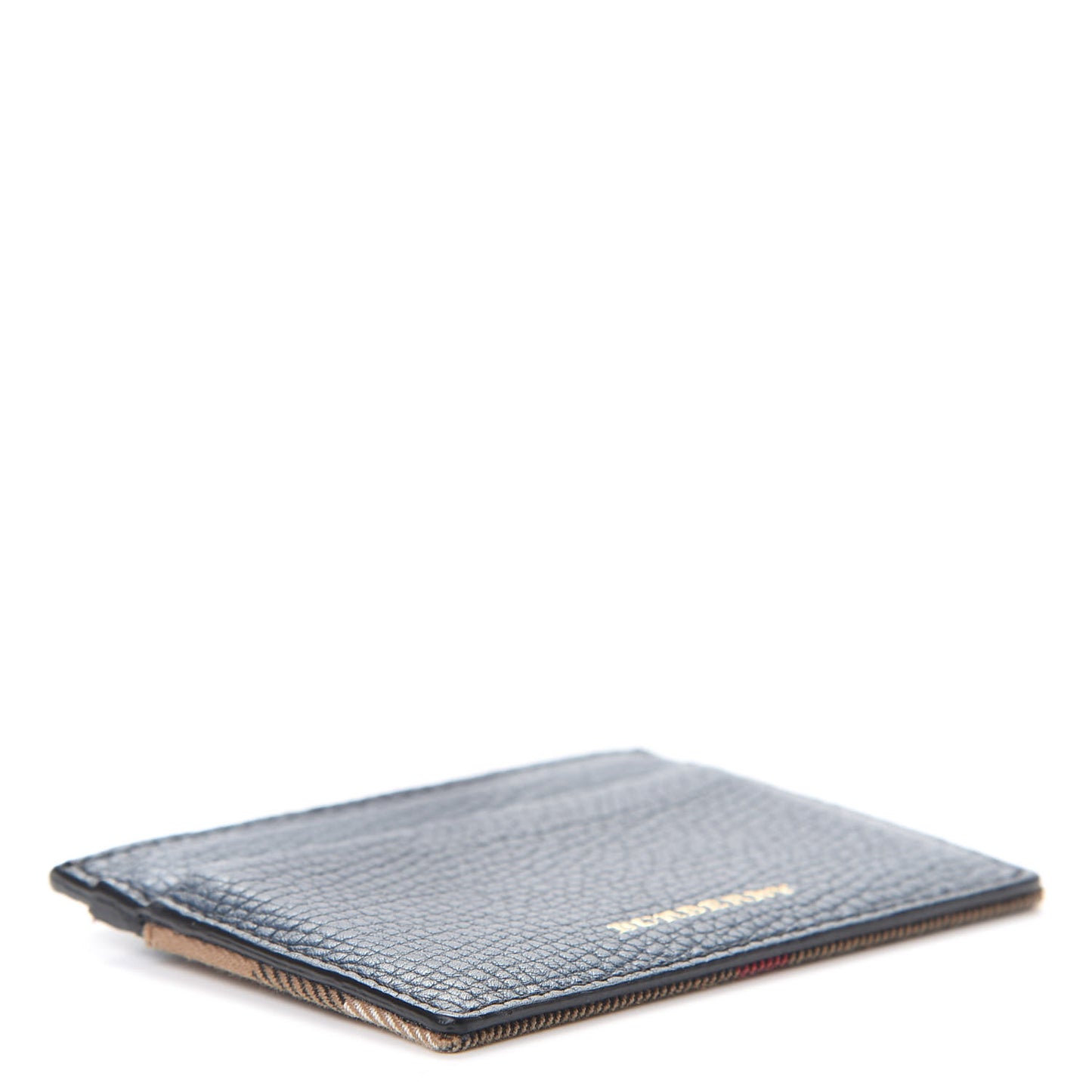 Grainy Calfskin House Check Sandon Card Case Navy