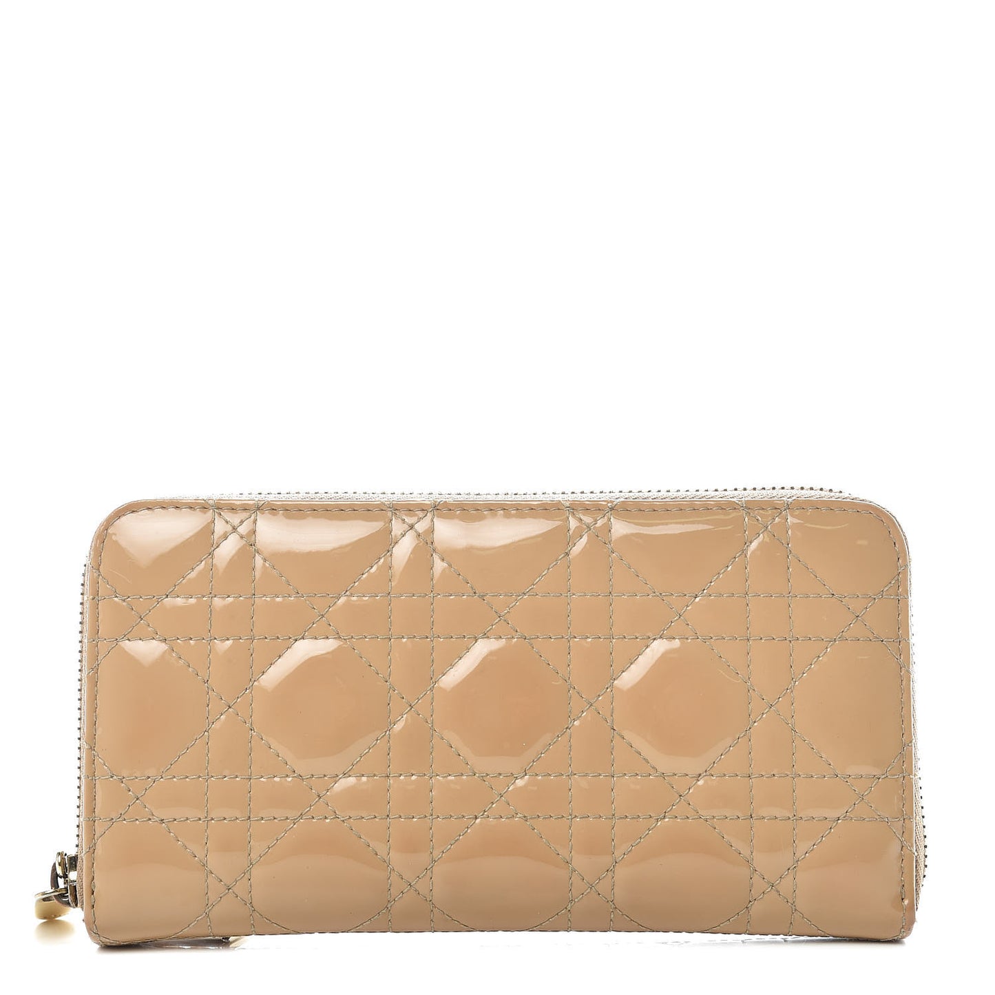 Patent Cannage Lady Dior Continental Zip Wallet Beige