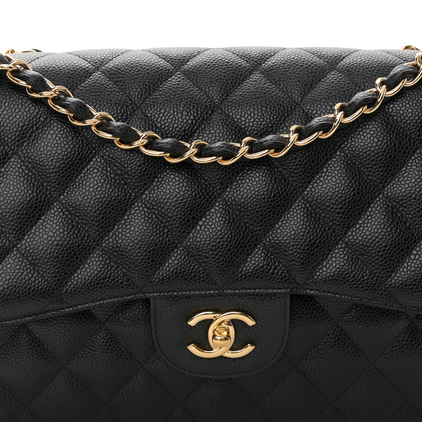 Caviar Quilted Jumbo Double Flap Black