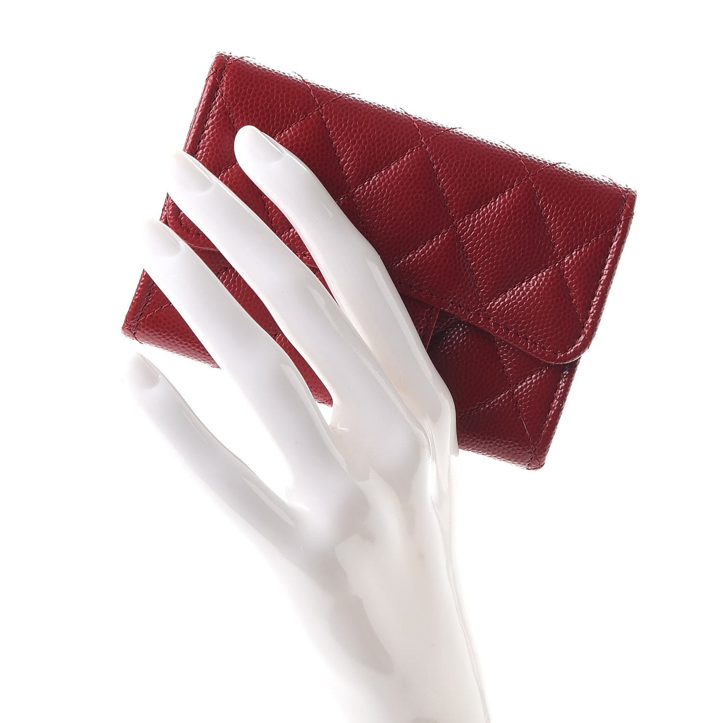 Caviar Quilted Flap Card Holder Dark Red